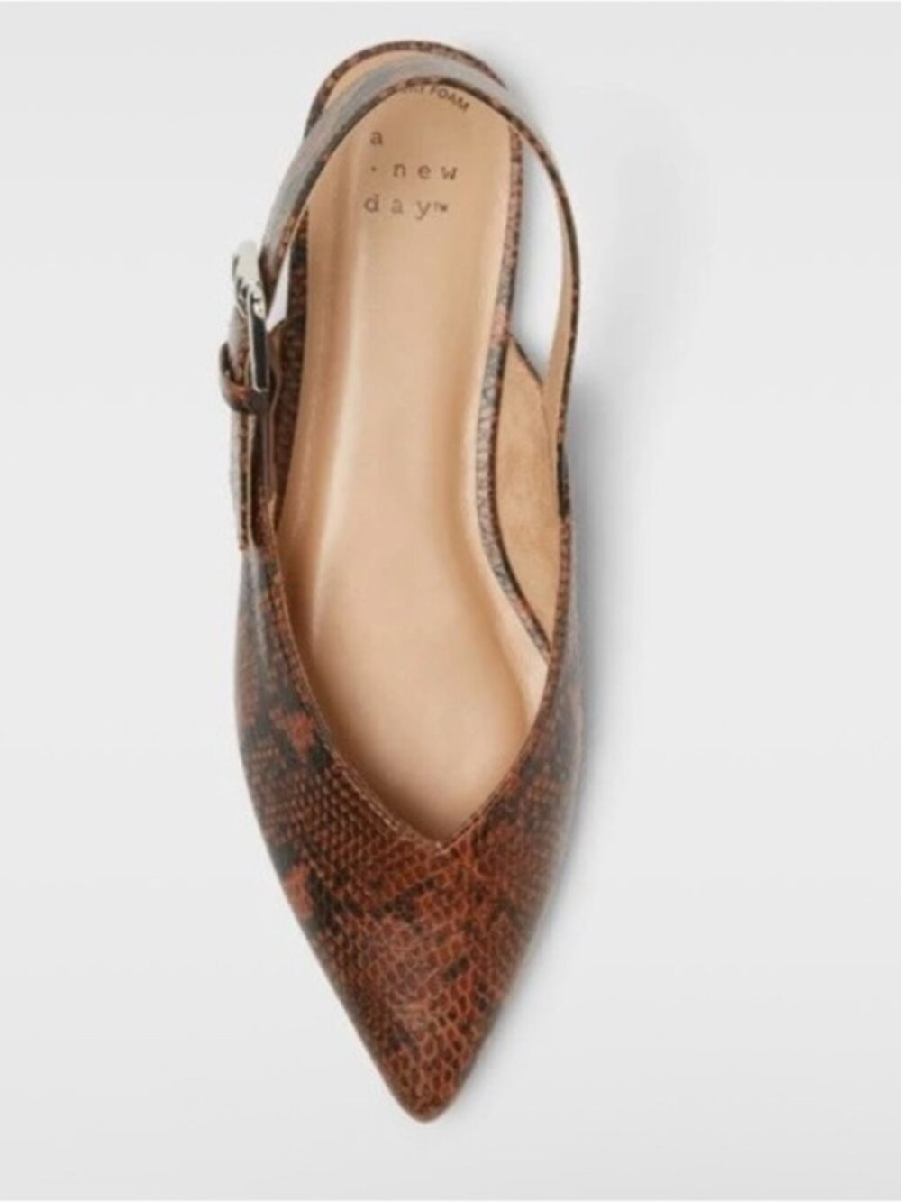 Woman's Pointed Toe Slingback Flats in Brown & Black Snake Print - Picture 2 of 4